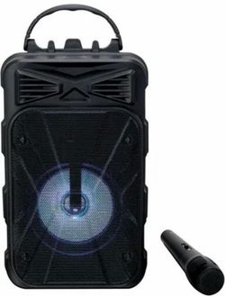 Portable 8-in. 10-Watt Bluetooth Rechargeable Party/Karaoke Tailgate Speaker with Party Lights and Wired Microphone
