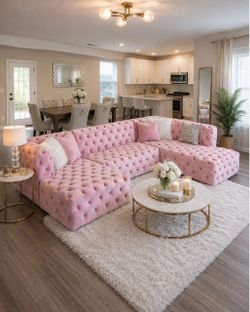 Pink Velvet Tufted Sectional Sofa