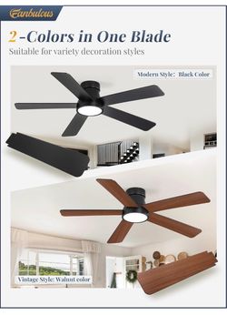 48 Inch Ceiling Fans with Lights and Remote,Outdoor Indoor Modern Flush Mount Ceiling Fan with 3CCT 6-Speed Quiet DC Motor,Black Small Low Profile Cei