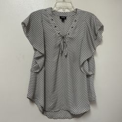 Women’s a.n.a. 100% Polyester Sleeveless Ruffled, Black & Off White Pattern, Design Top… Size Large