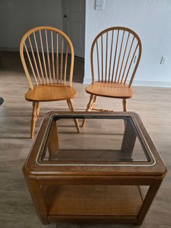 Wood Dining Chairs (Set of 2) + Glass Top Coffee Table