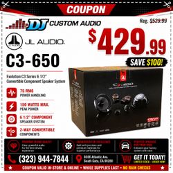 C3 Series Car Speakers 6 1/2" Convertible Coaxial or Component System 150 Watts JL Audio C3-650 🚨 No Credit Needed 🚨
