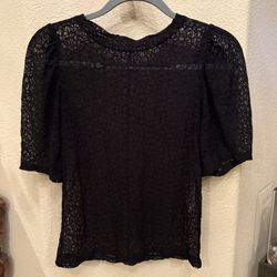 NWT~ZARA Women Black Lace Short Sleeve Top Size Small