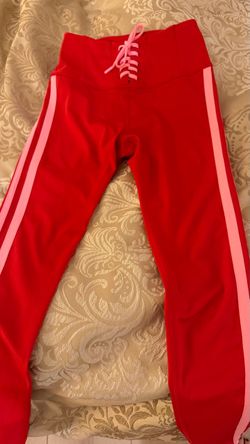 Red Athletic Leggings with Pink Side Stripes