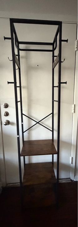 Freestanding 12-hook Coat Rack With Shoes Shelves