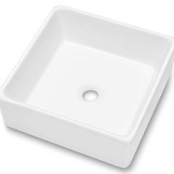 Bathroom Vessel Sink Square - 14.25x14.25 Square Bathroom Sink Modern White Porcelain Ceramic Above Counter Bathroom Vessel Vanity Sink Art Basin