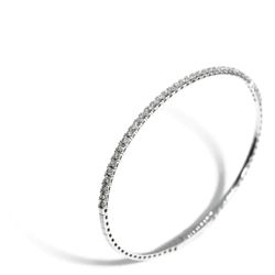 Woman's 14K White Gold 1.88 Carat Total Weight Round Brilliant Diamond 10.5 GR Half Round Diamond Flexible Bangle. (Size 7)