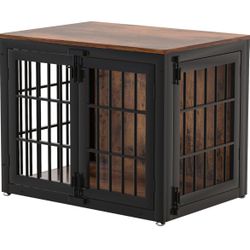 Heavy Duty Dog Crate Furniture, 33 Inch Wooden Dog Cage Kennel for Small and Medium Dogs, Decorative Pet House Furniture Indoor with Side Door, Brown
