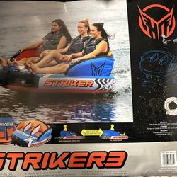 New In Box HO STRIKE 3 Person Towable Tube With 50’ Tow Rope And Inflation Pump.