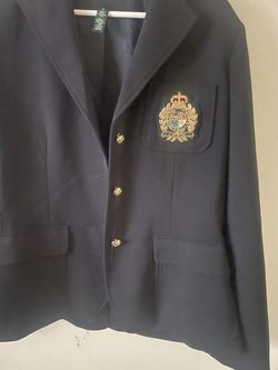 RALPH LAUREN Black Wool Signature Gold Button Crest Crown Patch Blazer Jacket