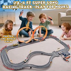 Slot Car Race Track Sets,2 in 1 Race Car Track with 4 High-Speed Slot Cars