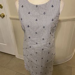 Like New Cynthia Rowley Nautical Anchor Blue And White Striped Shift Dress Size 6