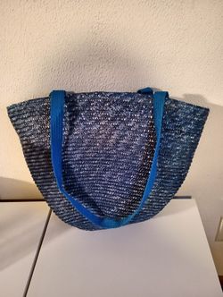 Blue Straw Woven Tote