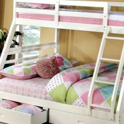 BUNK BED Twin Over Full White Free Drawers Free Mattress