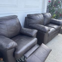 Leather Lazy Suzy Chair And Matching Leather Sofa 