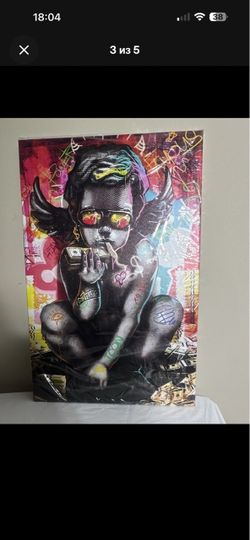Modern Graffiti Pop Art Canvas Money Cherub Angel Street Art Wall Decor 24x15