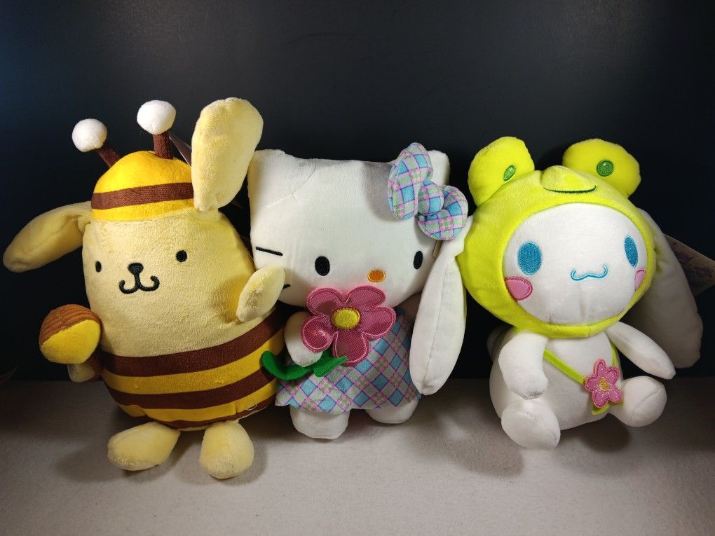 Sanrio Easter Hello Kitty Set of 3 Stuffed Animals Toy Dolls Pompompurin 8-10" Cinnaroll