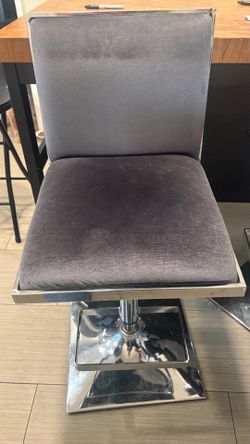 3 - Grey Velvet and Chrome Swivel Bar Stool