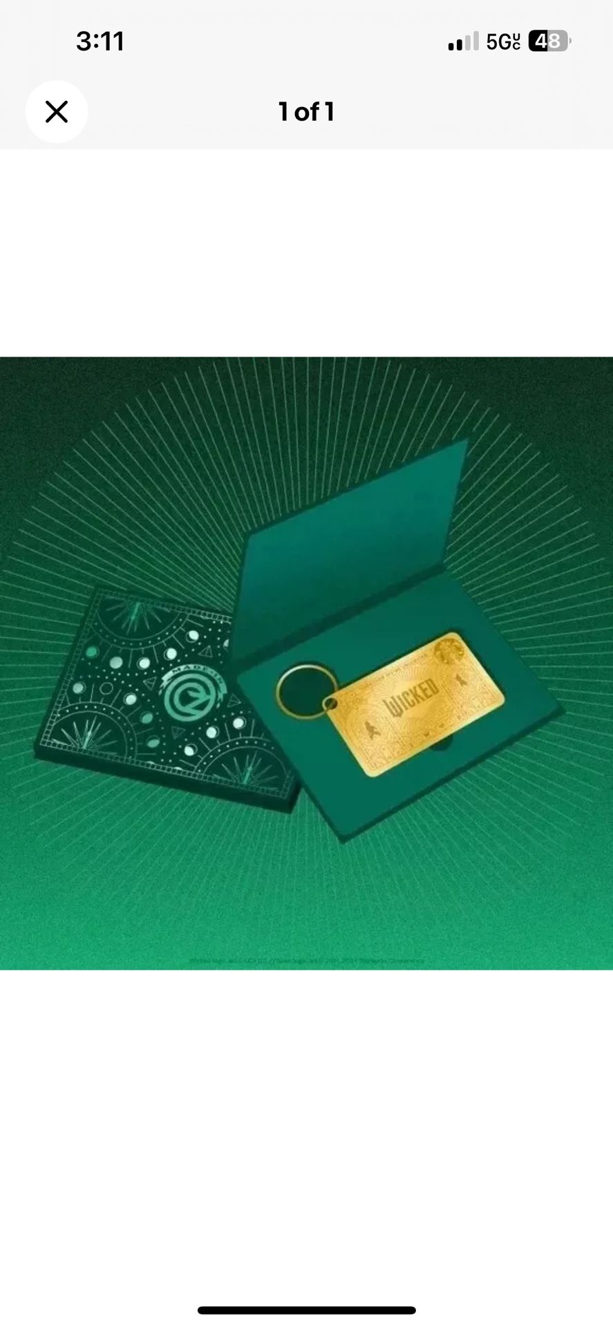 Starbucks Limited Time Wicked Gold Card Keychain. New And Sealed