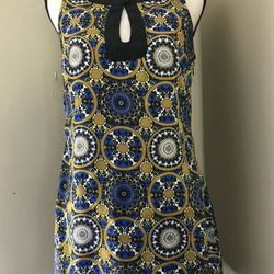 6 Degrees Sleeveless Blue Yellow Black Geometric Tunic Sheath Dress Junior M