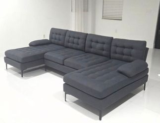 110" U-Shape Sofa Couch 4-Seat Couch with Chaise Linen Fabric Upholstered