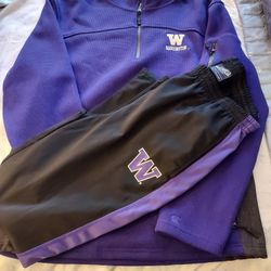 UW Huskies Half Zip Pull Over Purple Jacket Men's XL - Black Pants Men's L