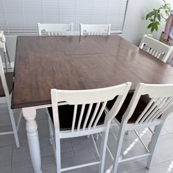 Solid Wood Dining Table Set with 6 Chairs (Expandable Leaf)