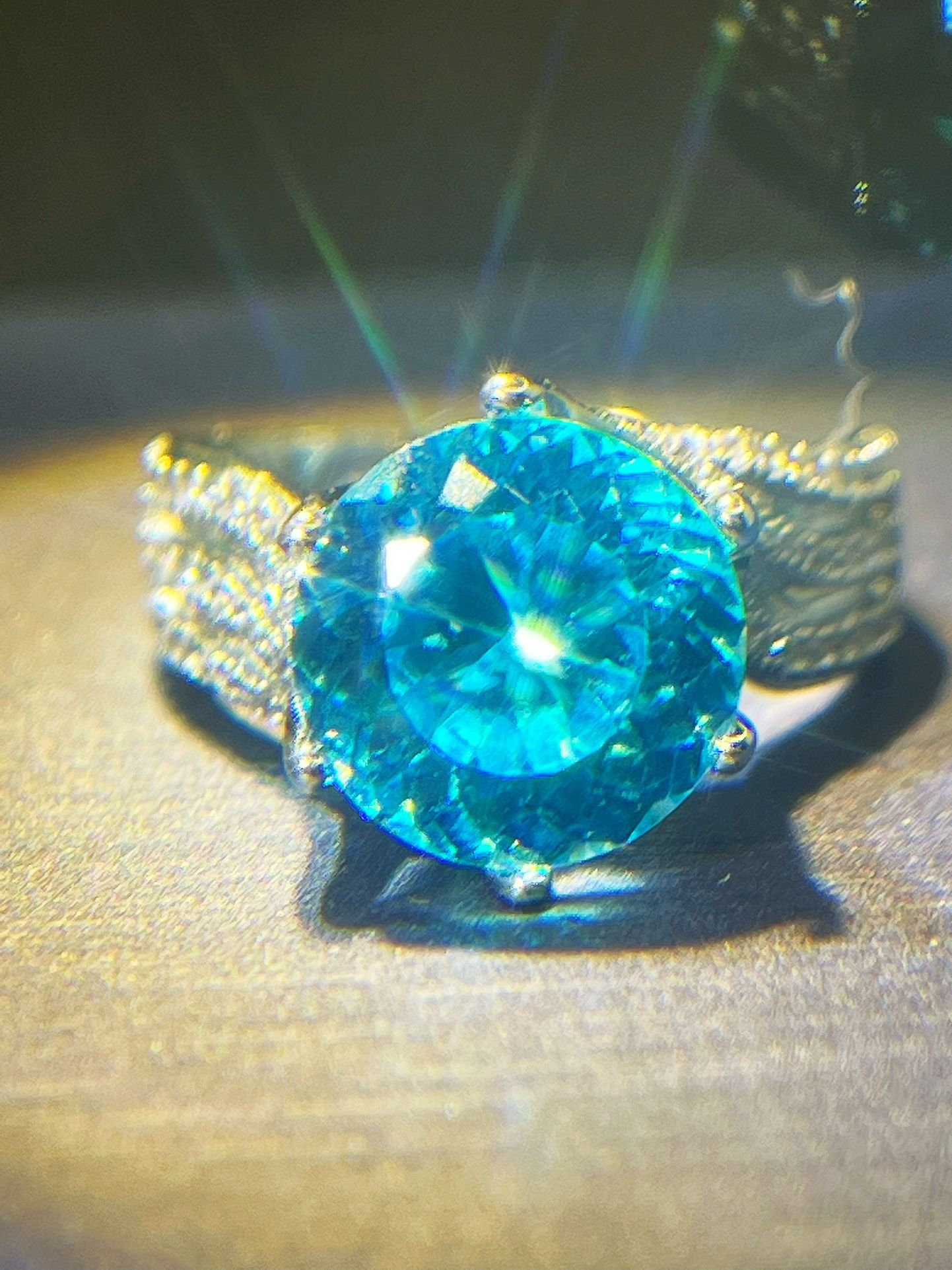 5ct Round Cut Sky Blue created Diamonds Ring/ Platinum PT950 FN sparkle ring