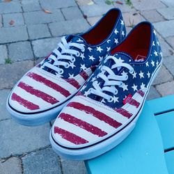 Vans Off The Wall- American Flag - Stars & Stripes Lace up Mens Sneakers Size 11