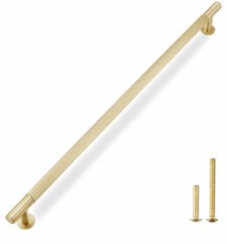 QOGRISUN Solid Brass Appliance Pull 18 Inch, Glod Long Cabinet Handles