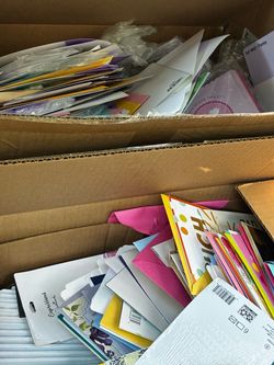 Box of birthday and holiday day cards