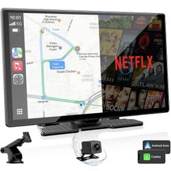 9'' Carplay Screen with Net-Flix YouTube and AHD Backup Camera Upgraded Wireless Android Auto Screen Portable AI Magic Video Box Built-in Apps Voice C
