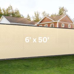 6 x 50 FT Beige Privacy Fence Screen – 90% Blockage Mesh Fencing Shade Cover