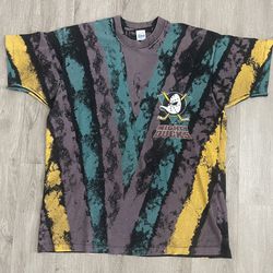 Vintage 90s Anaheim Mighty Ducks Tie Dye Shirt Men’s Size XL Salem Sportswear