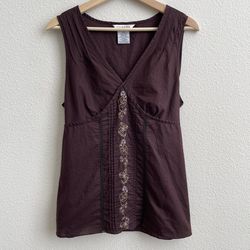GEORGE Vintage Brown V Neck Floral Embroidered Cottagecore Sleeveless Tank Top