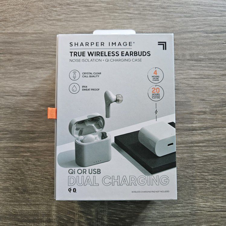 Sharper Image Wireless Earbuds, Bluetooth 5.0 Headphones with Qi Wireless Charging & Noise Cancellation