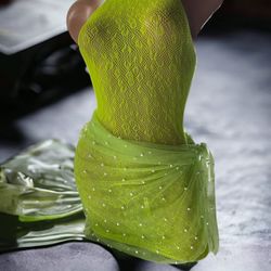 2-piece l Cover-up Set l Neon Green l OS l Halter & Pearly Cover-up l New