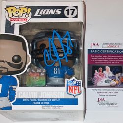CALVIN JOHNSON SIGNED AUTOGRAPHED DETROIT LIONS FUNKO POP VAULTED JSA COA RARE!