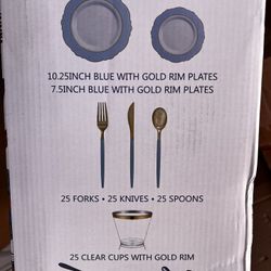 25 GUESTS PARTY SET PLATES FLATWARE AND CUPS  JUEGO DE DESECHABLES ELEGANTES   Para 25 invitados 