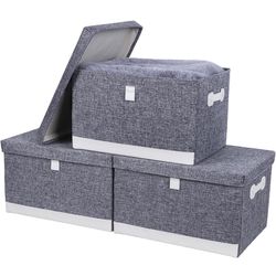 QHWLKJ 3PC Large Collapsible Storage Bins with Lids, Fabric Foldable Organizer Containers Baskets Cube with Cover for Home Bedroom Closet Office $20