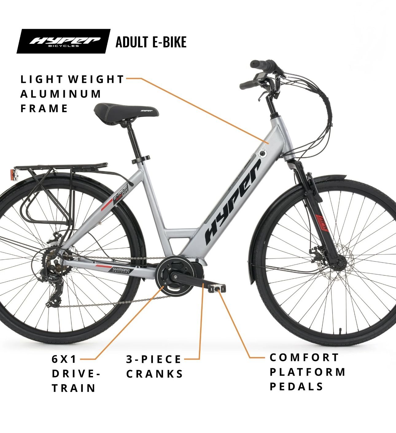 Hyper Bicycles Adult Electric Mountain Bike 26in Hyper E-Ride