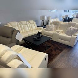 3PC Power reciner sofa loveseat and chair with LED USB wireless chargers movie couch set
