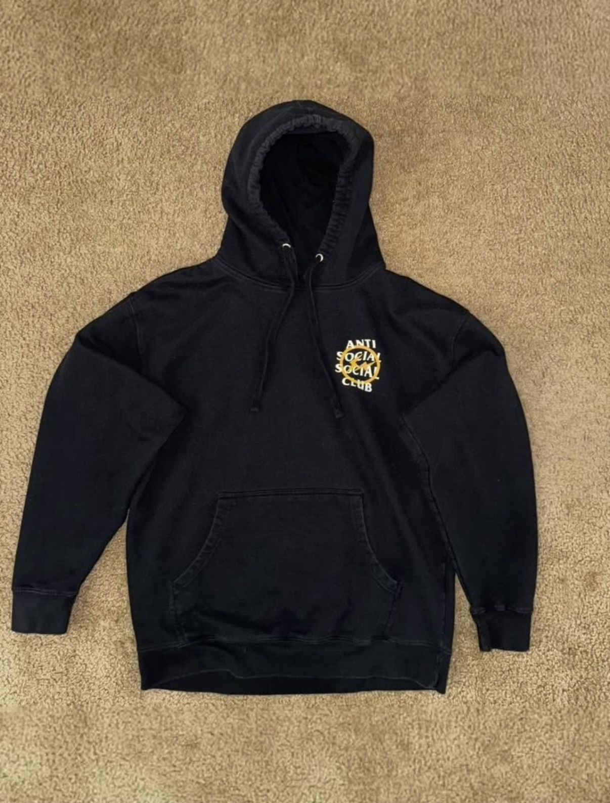 anti social club x fragment black/yellow size small