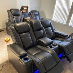 Theater Room Black Modern Power Reclining Sofa  And Loveseat 🌟 New Brand 🔥 Financing Options☑️