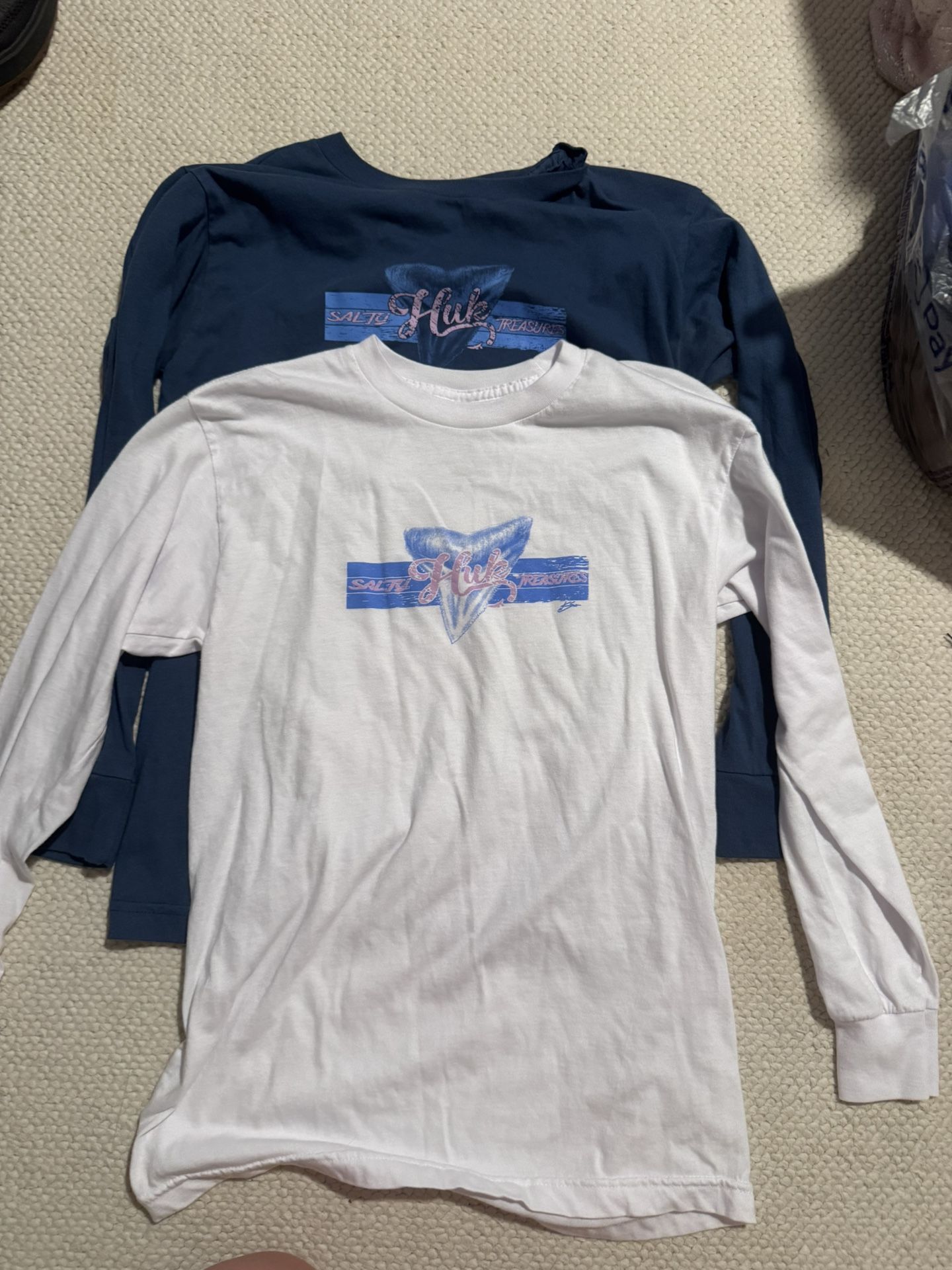 Lot Of 2 Huk Fishing Womens Small White Blue Long Sleeve Shirts