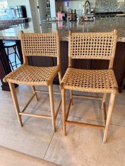 Poly & Bark Rattan Bar Height Kitchen Stools- Set of 2