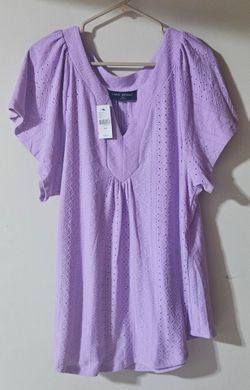 18-20 Lane Bryant Woman's Knit Eyelet Notch-Neck Top NWT