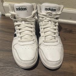 Adidas Hoops 2.0 Mid White W/ Black Stripes Size 11.5 Men
