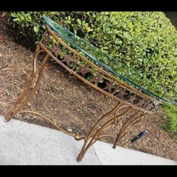 Fine Modern Contemporary High End Stars Art Half Moon Iron Glass Sofa Entryway Foyer Table Gold Copper Color