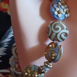 Handmade Flower Lampwork 8" Bracelet And Earrings Set 